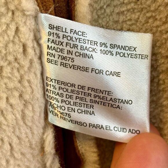 Michael Kors Faux Fur Shearling Suede Longline Hooded Jacket Full Zip Tan Gold - Picture 8 of 10